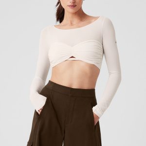 Mesh Sheer Illusion Cropped Long Sleeve - Ivory