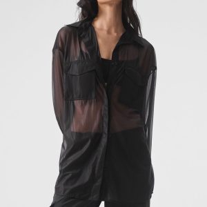 Sheer Effusion Button Down Long Sleeve - Black