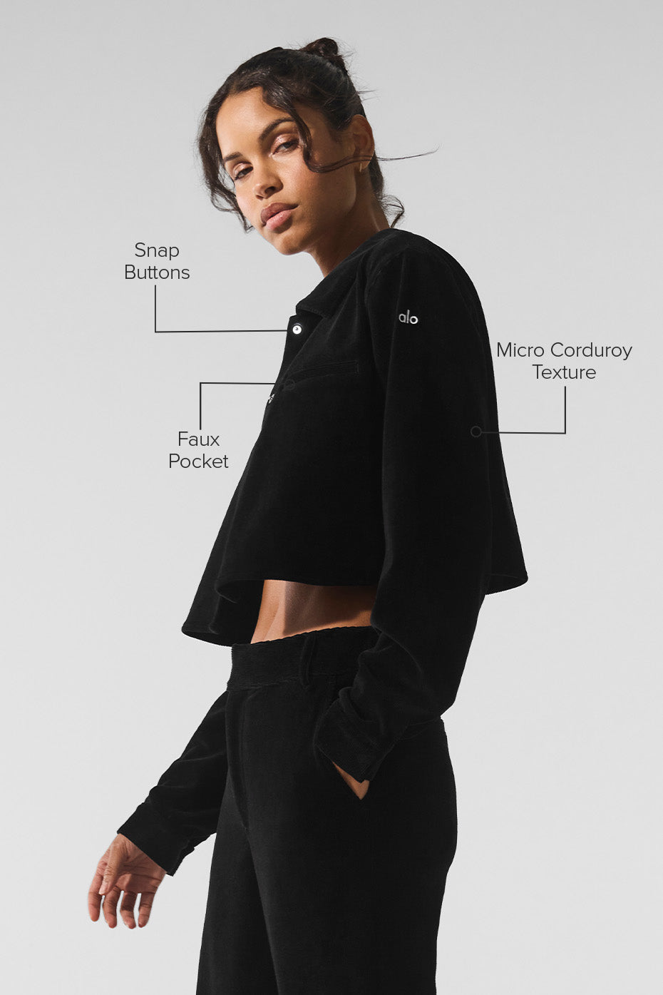 Micro Corduroy Cropped Dreamer Button Down - Black - Image 2