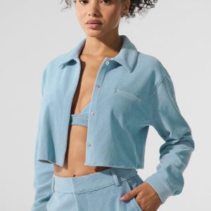 Micro Corduroy Cropped Dreamer Button Down - Celestial Blue