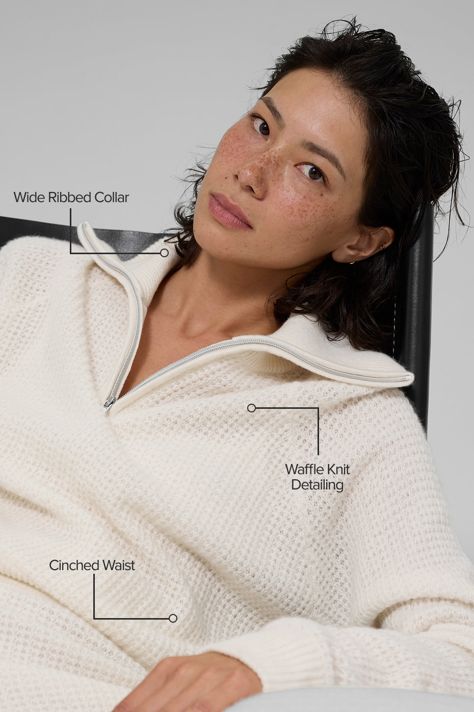 Cashmere Plush Waffle 1/4 Zip Pullover - Ivory - Image 2