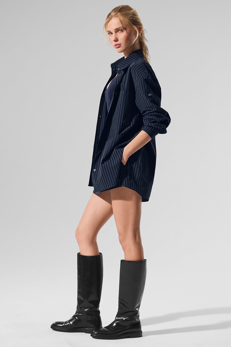 Pinstripe Daylight Button Down Long Sleeve - Navy/Ivory - Image 5