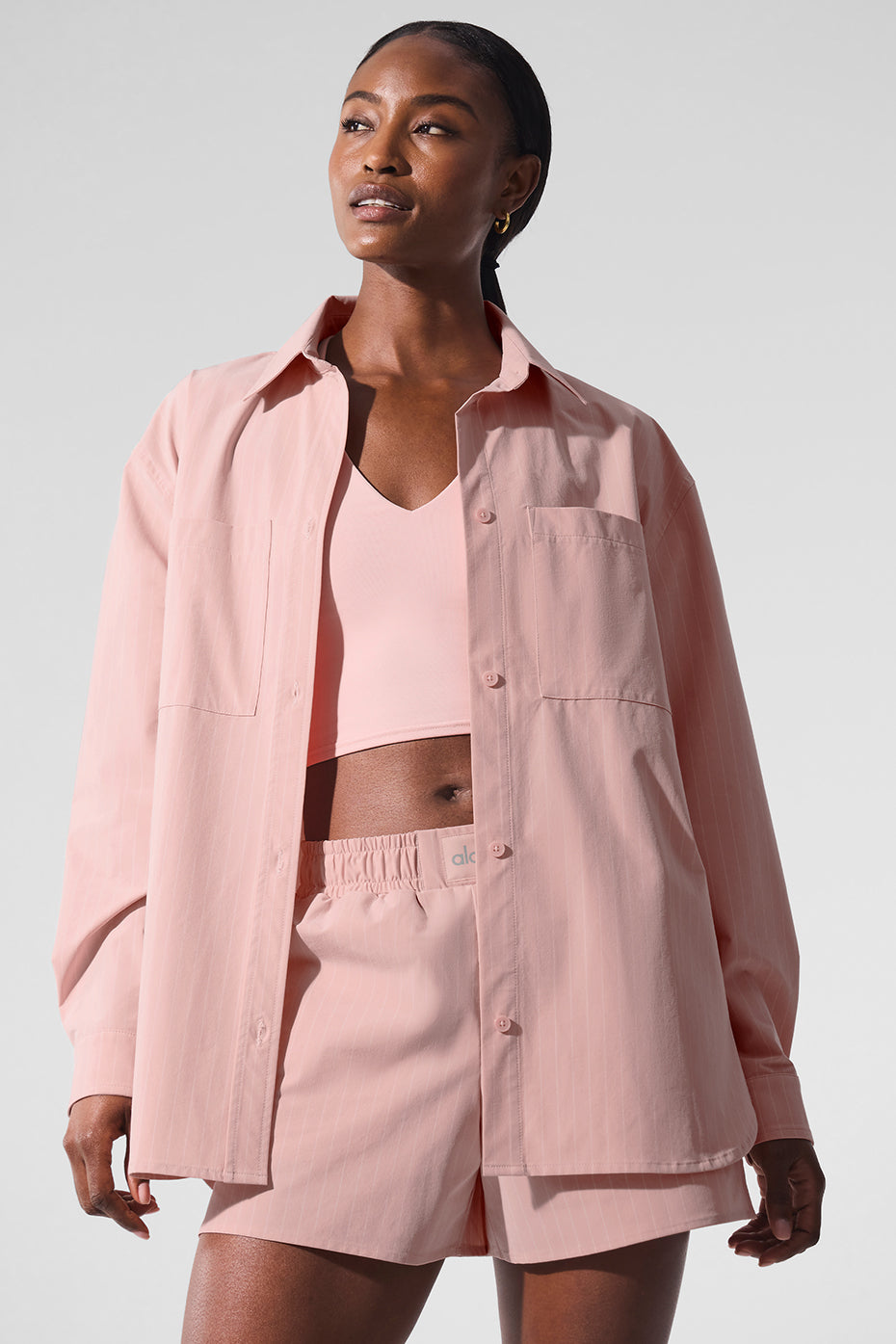 Pinstripe Daylight Button Down Long Sleeve - Pink Quartz/Ivory - Image 4