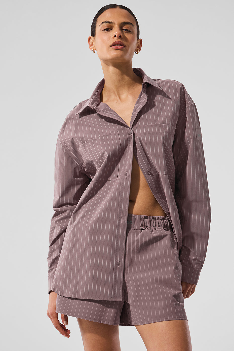 Pinstripe Daylight Button Down Long Sleeve - Mushroom/Ivory