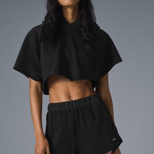 Cropped In The Air Short Sleeve Hoodie - Black
