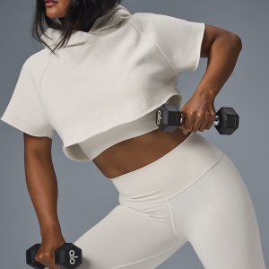 Cropped In The Air Short Sleeve Hoodie - Ivory