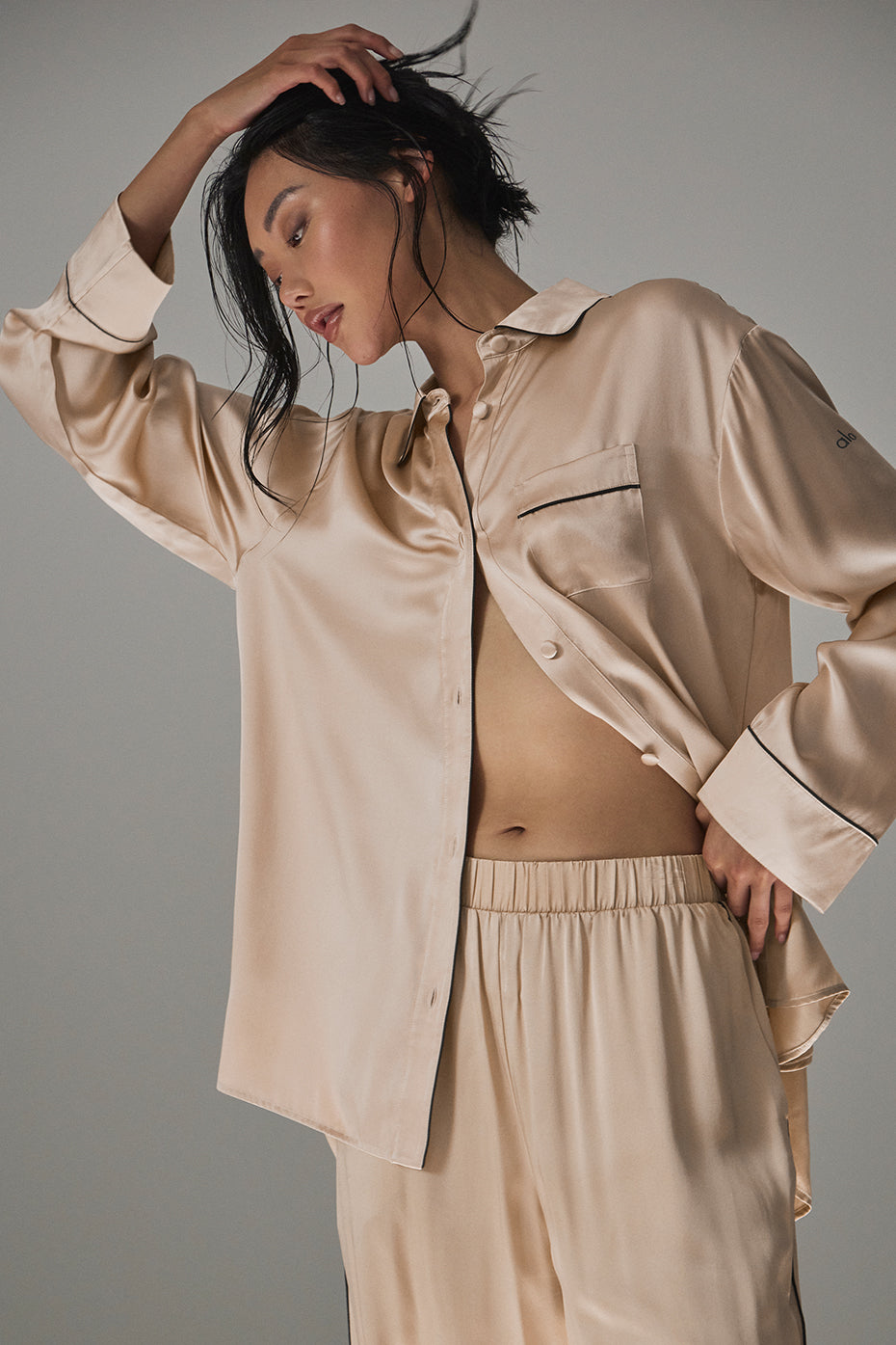 Courchevel Silk Button Down - Champagne Pop/Black - Image 3