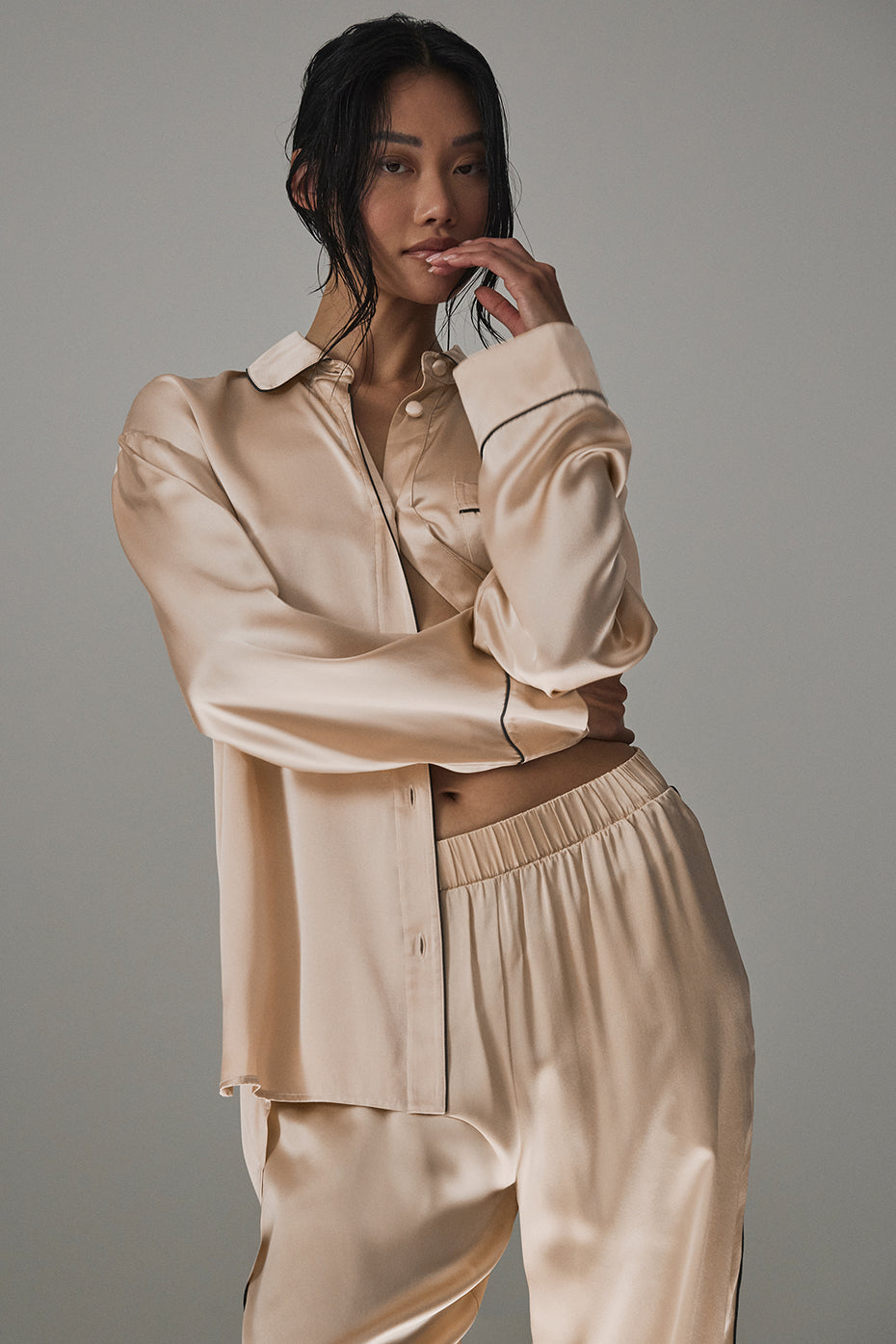 Courchevel Silk Button Down - Champagne Pop/Black - Image 4