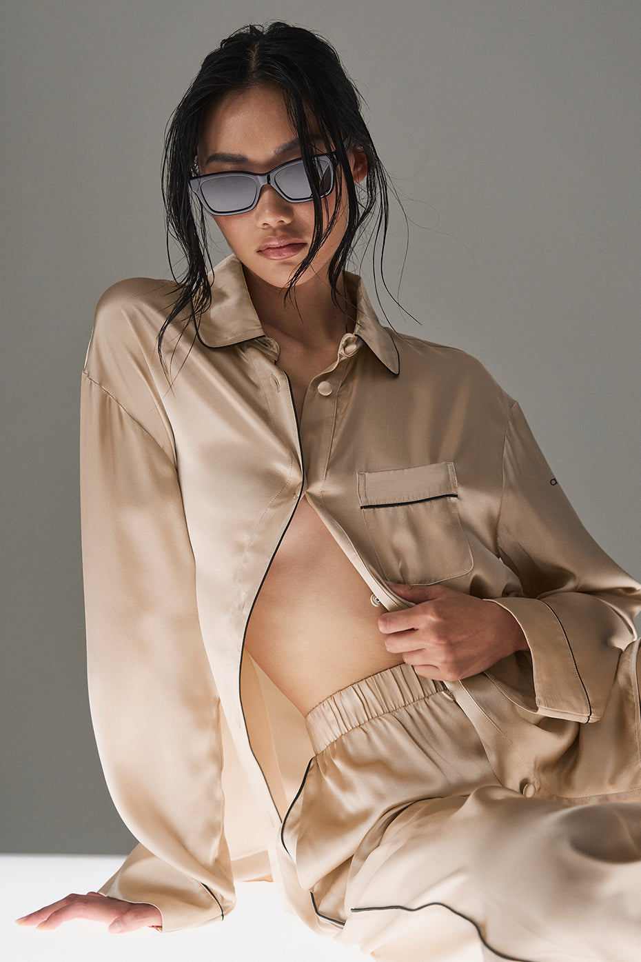 Courchevel Silk Button Down - Champagne Pop/Black - Image 5