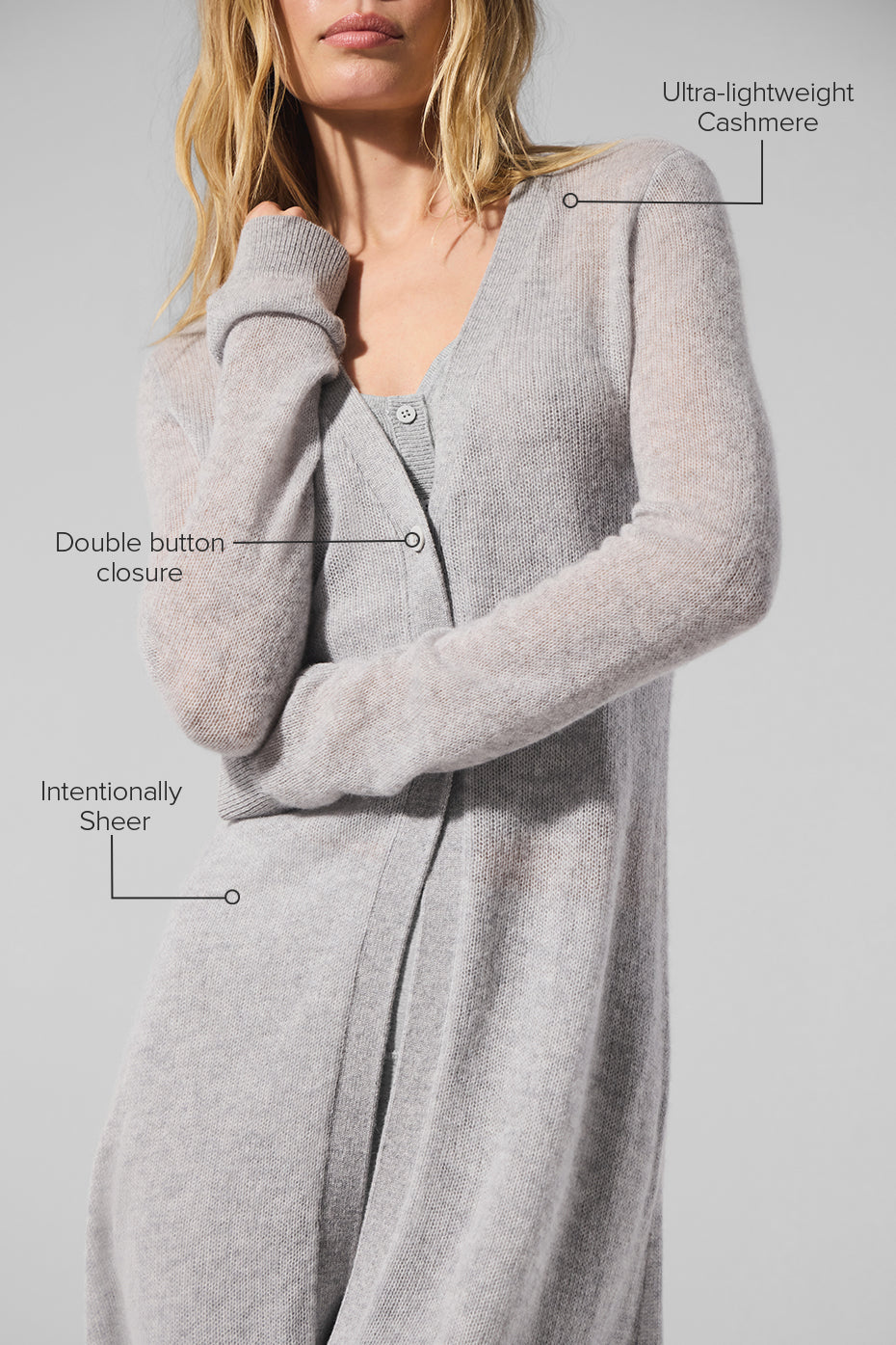 Sheer Cashmere Long Cardigan - Athletic Heather Grey - Image 2