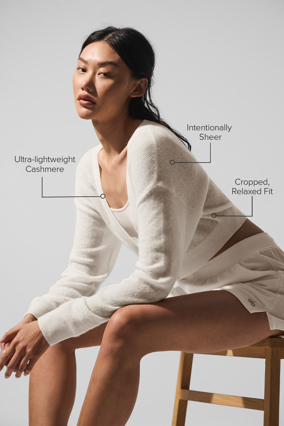 Sheer Cashmere Cropped Cardigan - Ivory - Image 2