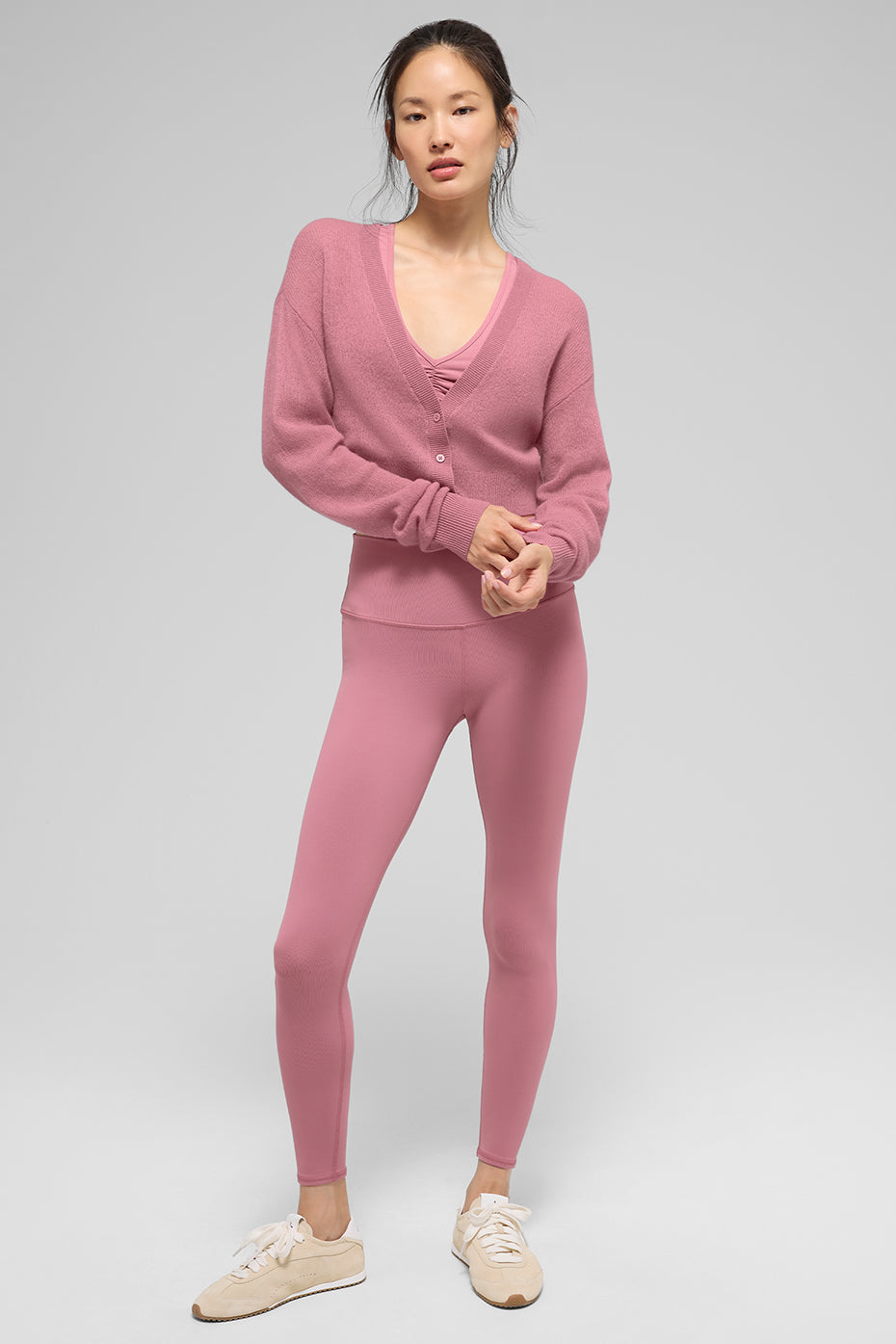 Sheer Cashmere Cropped Cardigan - Pink Wild Rose - Image 3