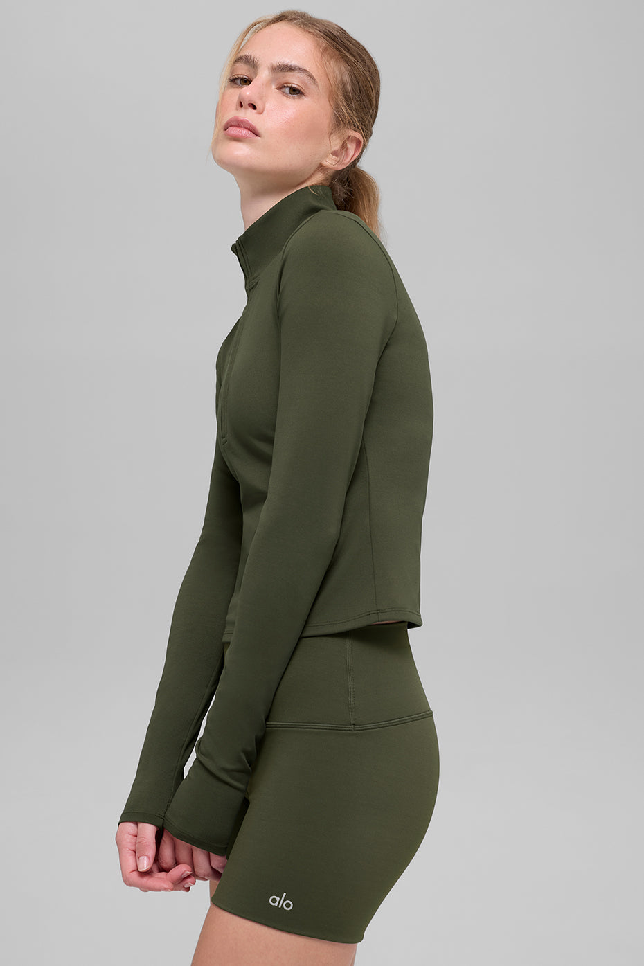 ALO Softsculpt Precision 1/4 Zip Long Sleeve - Green Olive - Image 3