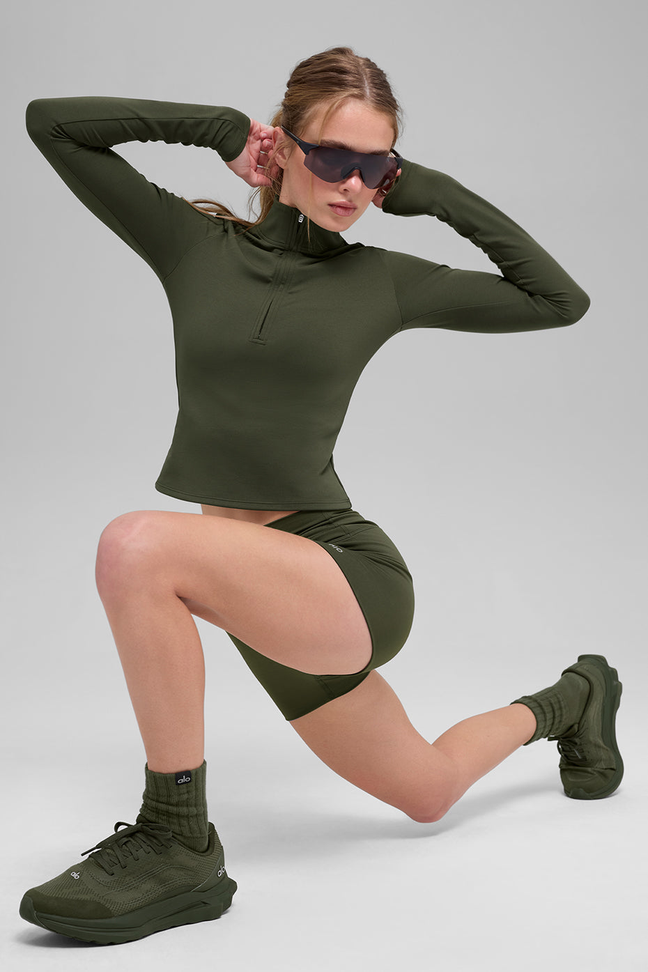 ALO Softsculpt Precision 1/4 Zip Long Sleeve - Green Olive - Image 5