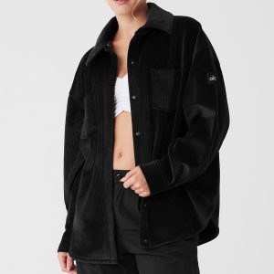 Ribbed Velour Mountain Side Shacket - Black