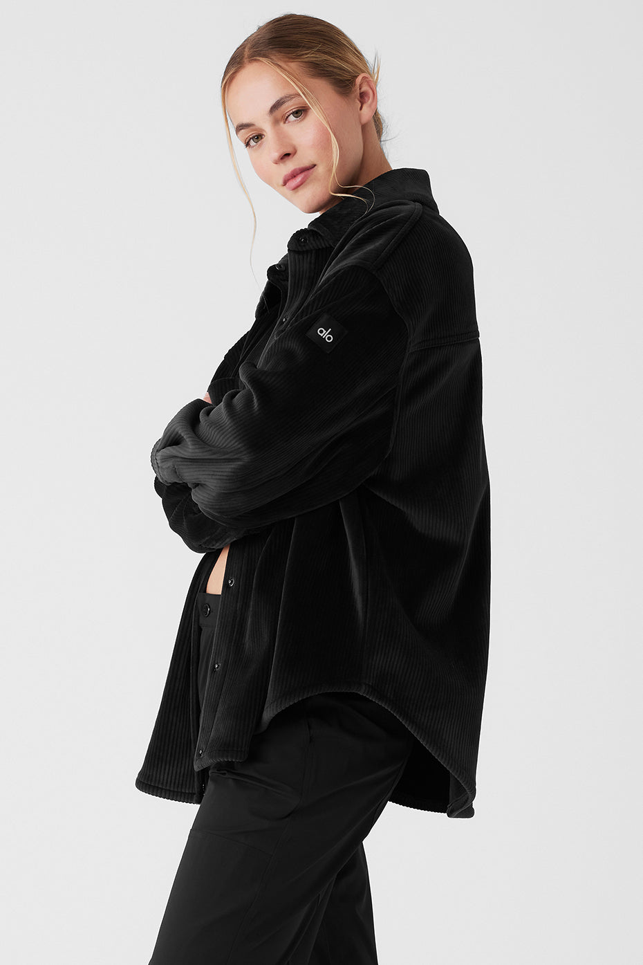 Ribbed Velour Mountain Side Shacket - Black - Image 3