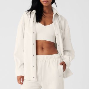 Ribbed Velour Mountain Side Shacket - Ivory