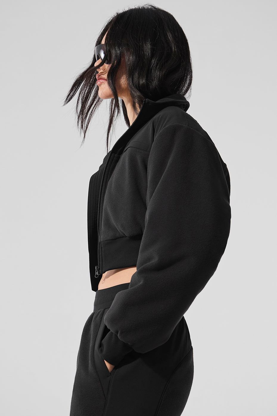 Polar Fleece Cropped Wintry Mix Jacket - Black - Image 3
