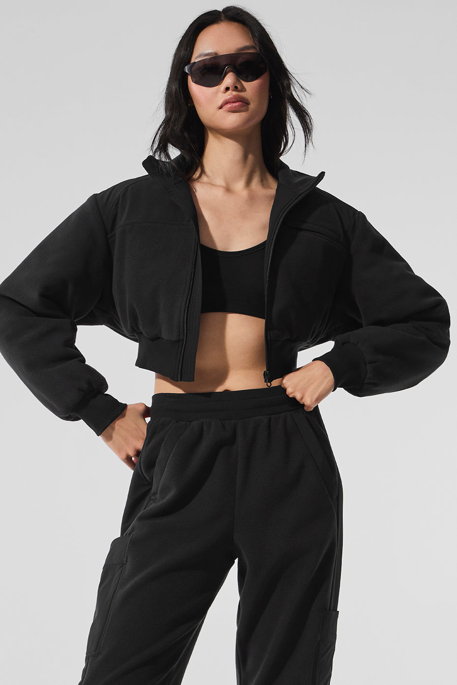 Polar Fleece Cropped Wintry Mix Jacket - Black - Image 5