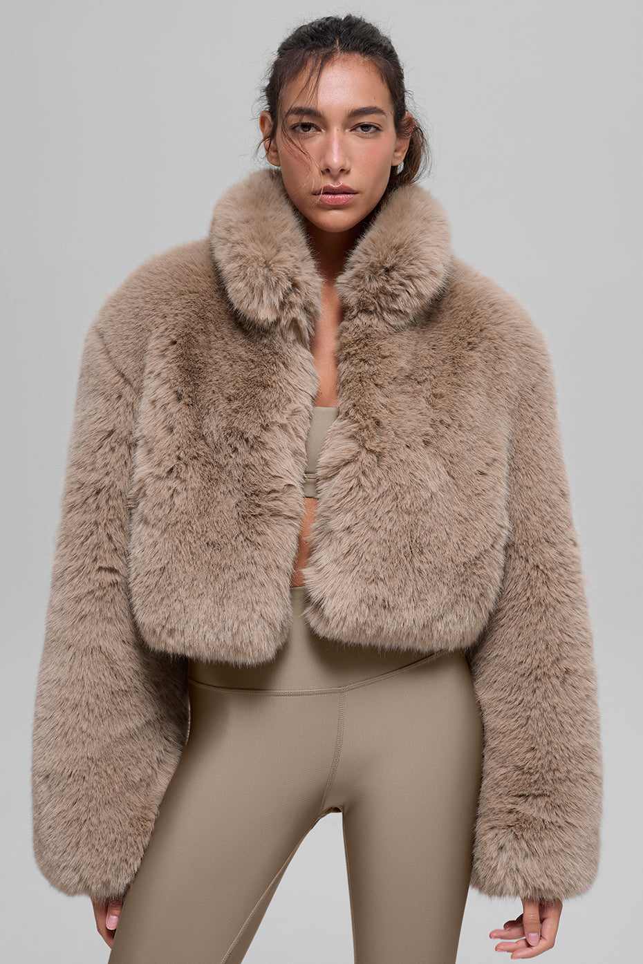 Opulent Faux Fur Cropped Jacket - Oat - Image 2