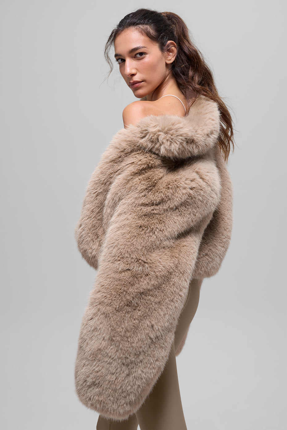 Opulent Faux Fur Cropped Jacket - Oat - Image 3