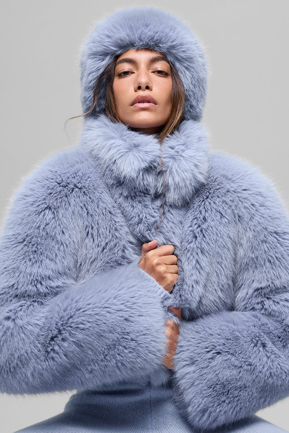 Opulent Faux Fur Cropped Jacket - Winter Frost - Image 5