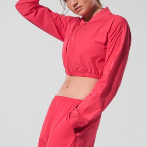 Cropped Breezy Full-Zip Cover Up - Candy Red