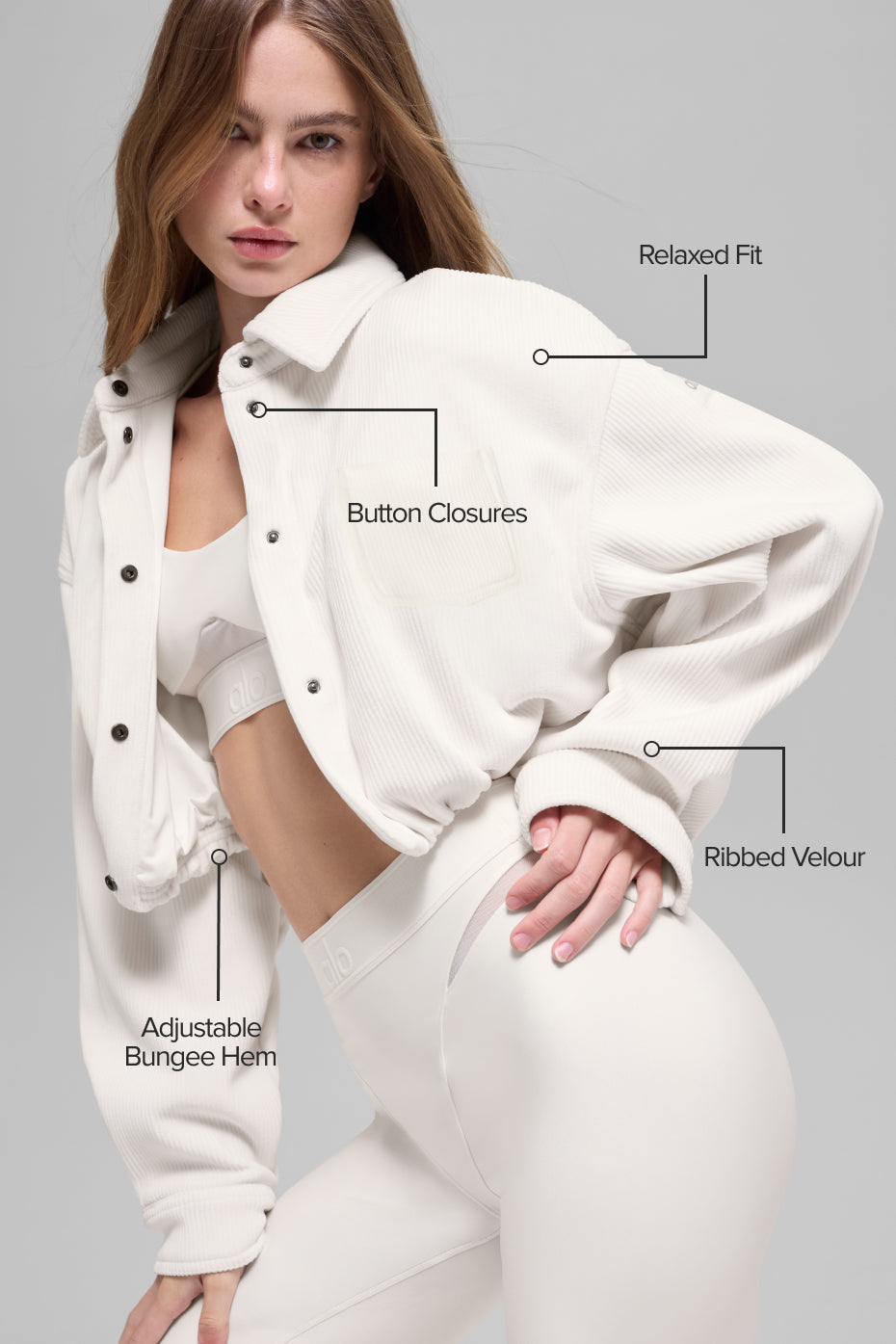 Ribbed Velour Cropped Mountain Side Jacket - Ivory - Image 2