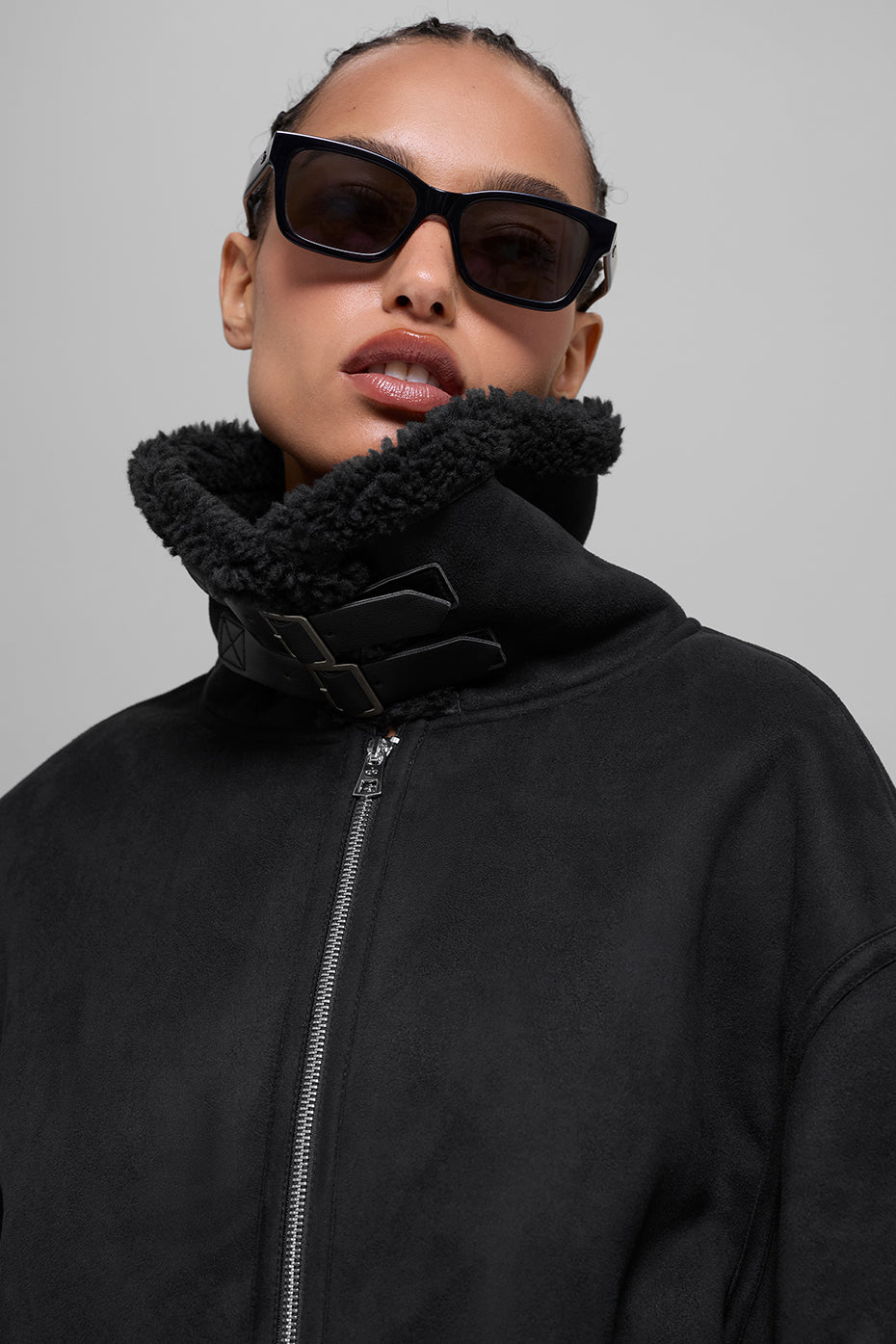 Faux Shearling Grand Jacket - Black - Image 5