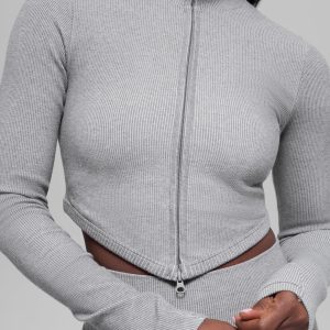 Seamless Two Tone Rib Jacket - Light Misty Grey Heather