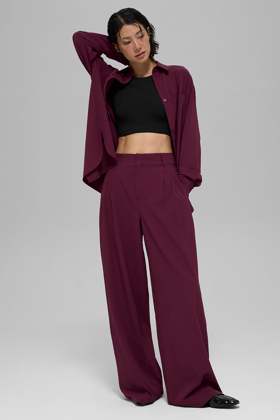 High-Waist Dreamscape Trouser (Long) - Burgundy - Image 4