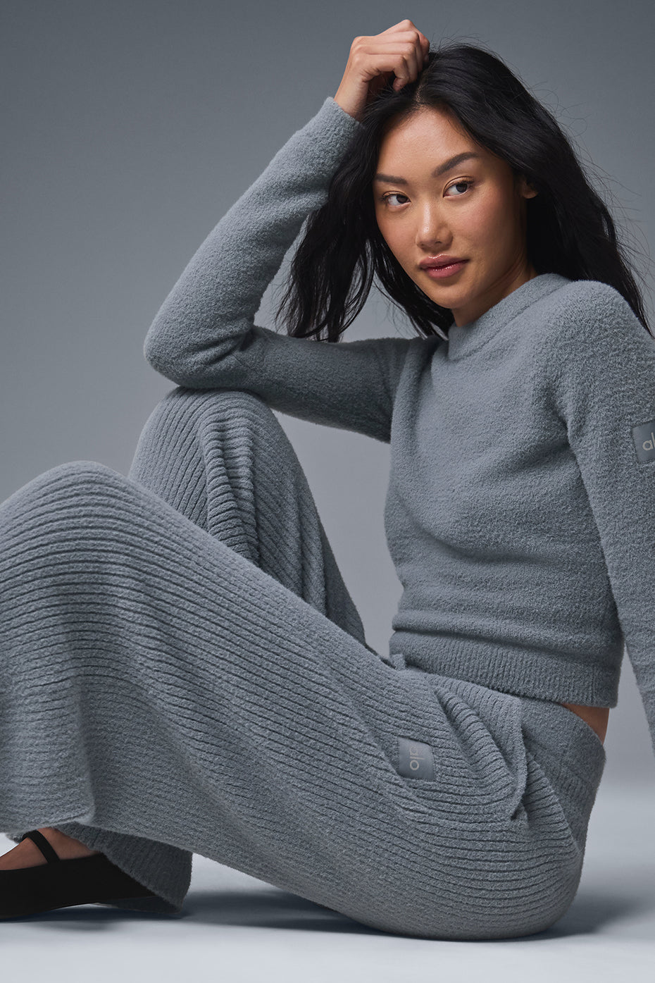 Snuggle Up Sweater High-Waist Wide Leg Pant - Steel Grey - Image 4