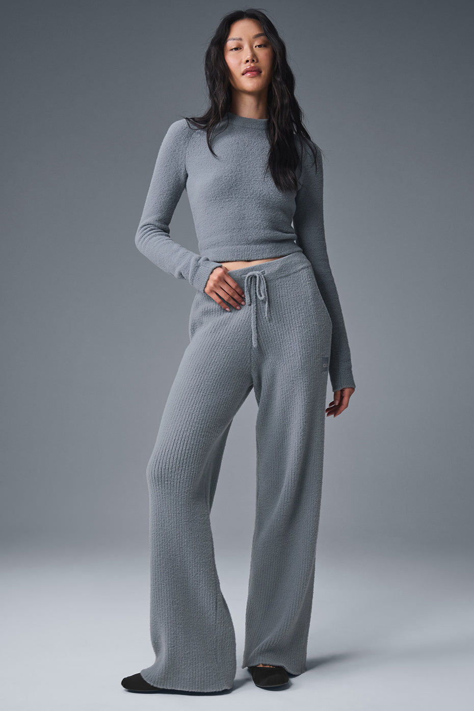 Snuggle Up Sweater High-Waist Wide Leg Pant - Steel Grey - Image 5