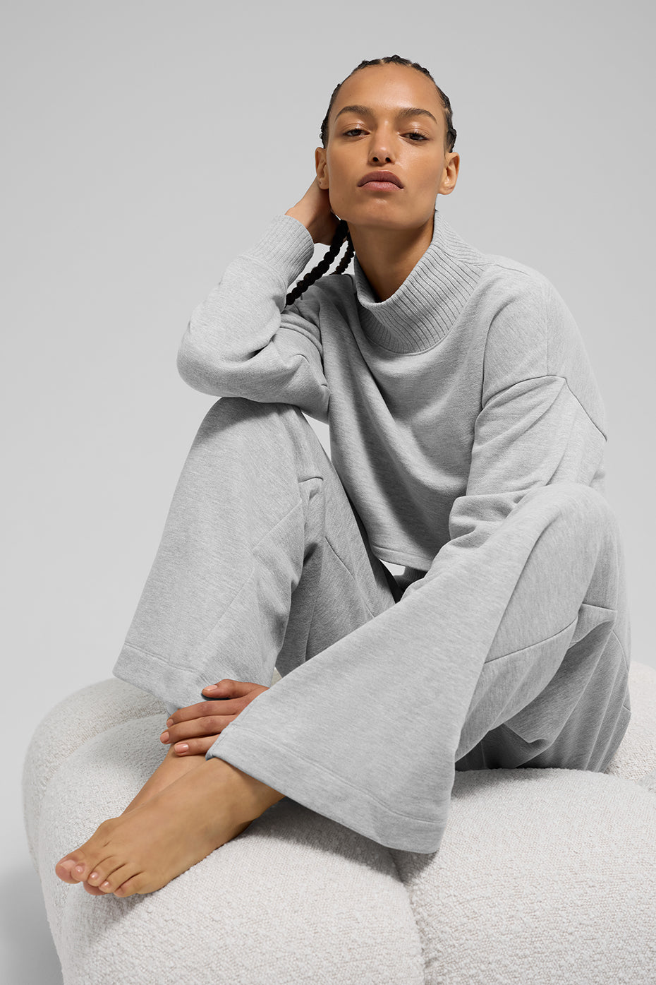 Serenity Wide Leg Sweatpant - Athletic Heather Grey - Image 4
