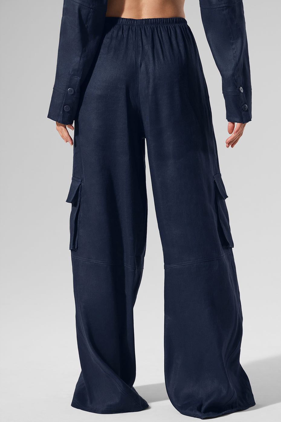 Linen Getaway Cargo Wide Leg Pant - Navy - Image 4