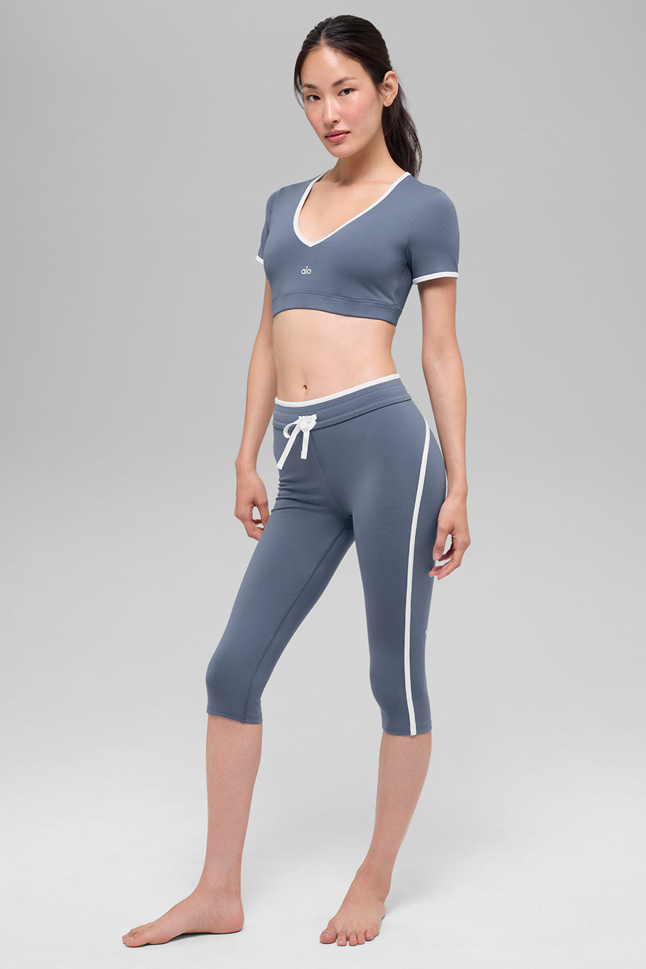 Airbrush High-Waist Race Pace Capri - Bluestone/White - Image 5