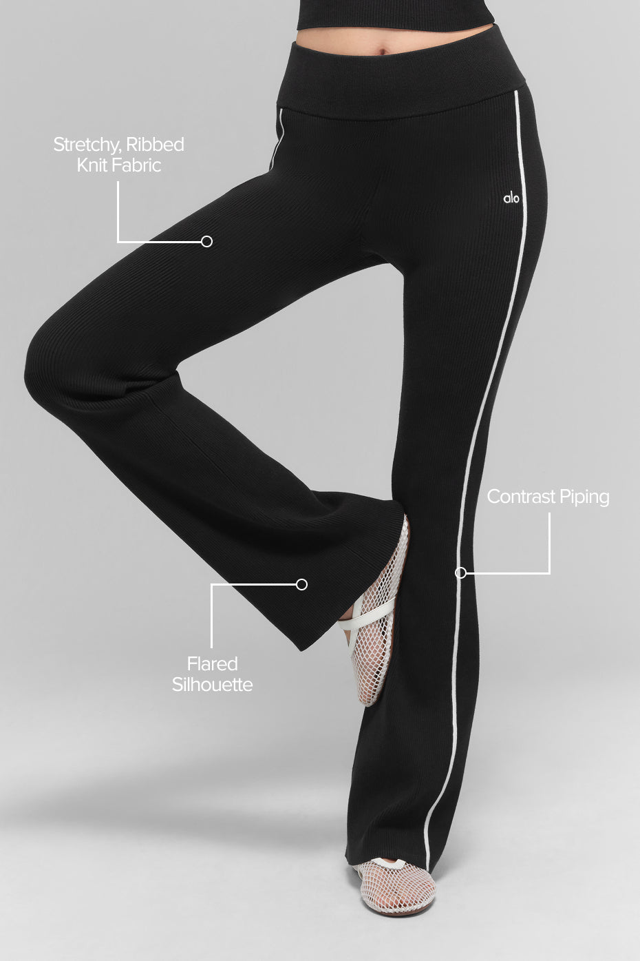 Ribbed Sweater Knit Highline Flare Pant - Black/White - Image 2