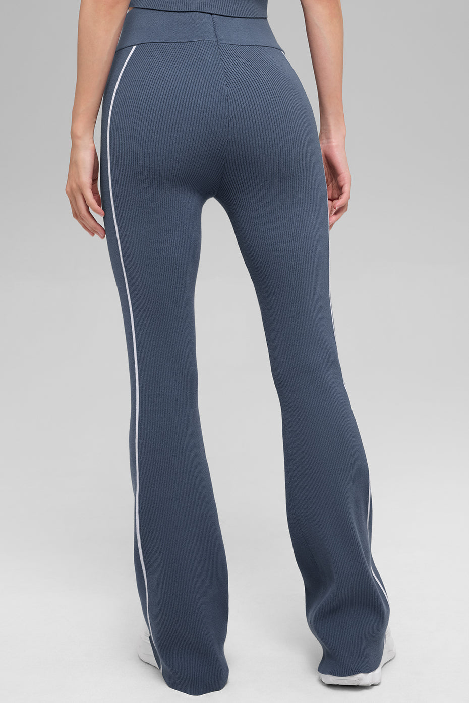 Ribbed Sweater Knit Highline Flare Pant - Bluestone/White - Image 4