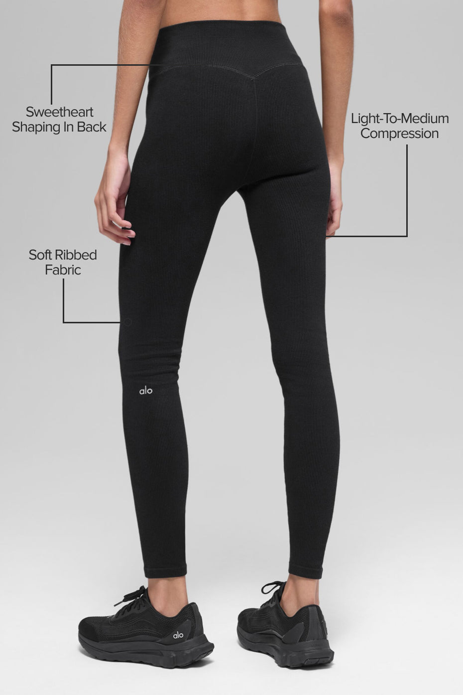 Seamless High-Waist Two Tone Rib Legging - Black - Image 2