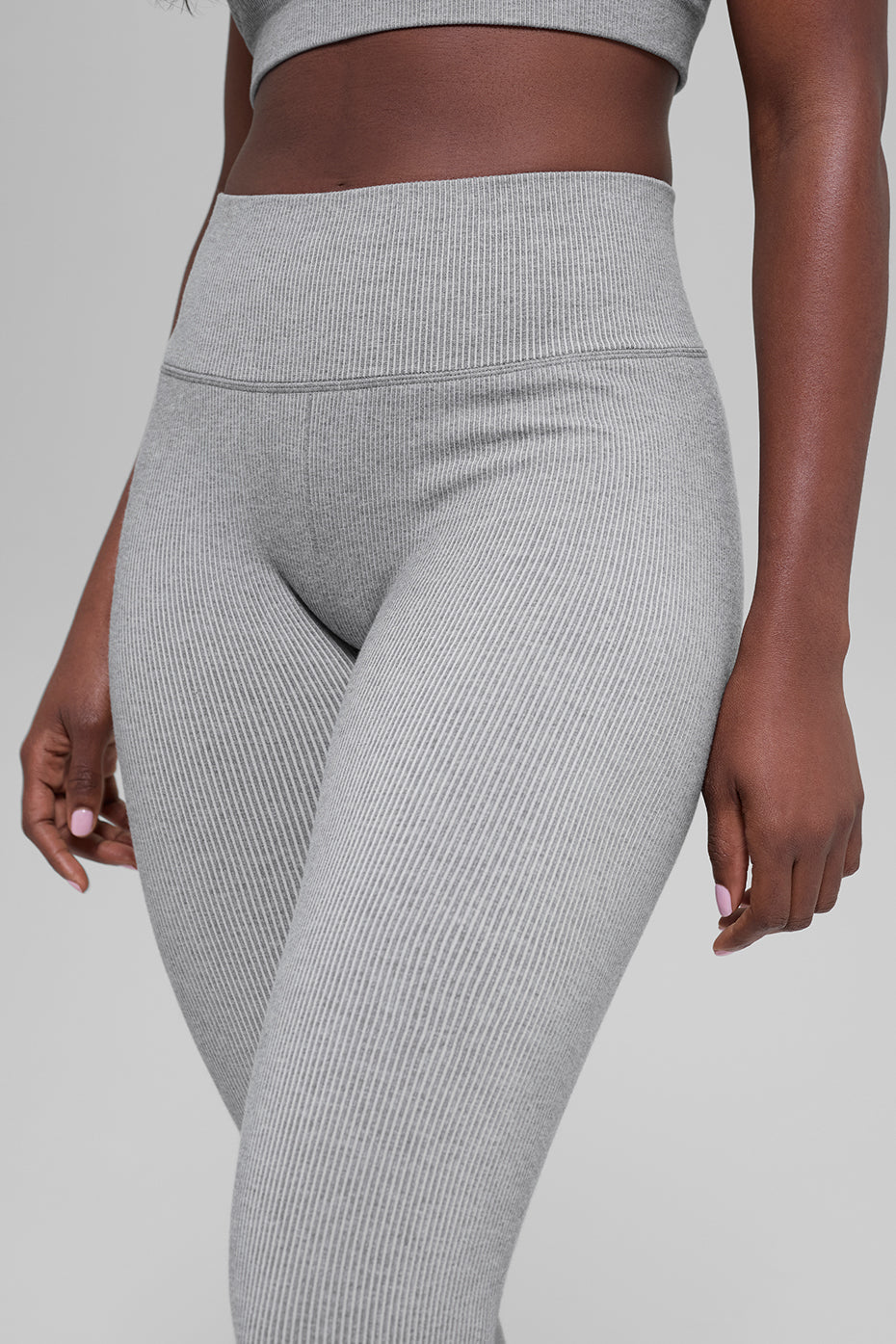 Seamless High-Waist Two Tone Rib Legging - Light Misty Grey Heather - Image 2
