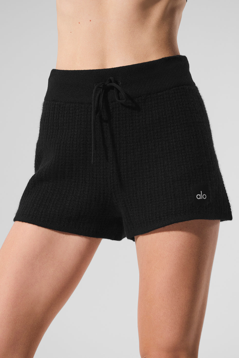 Cashmere High-Waist Plush Waffle Short - Black - Image 2