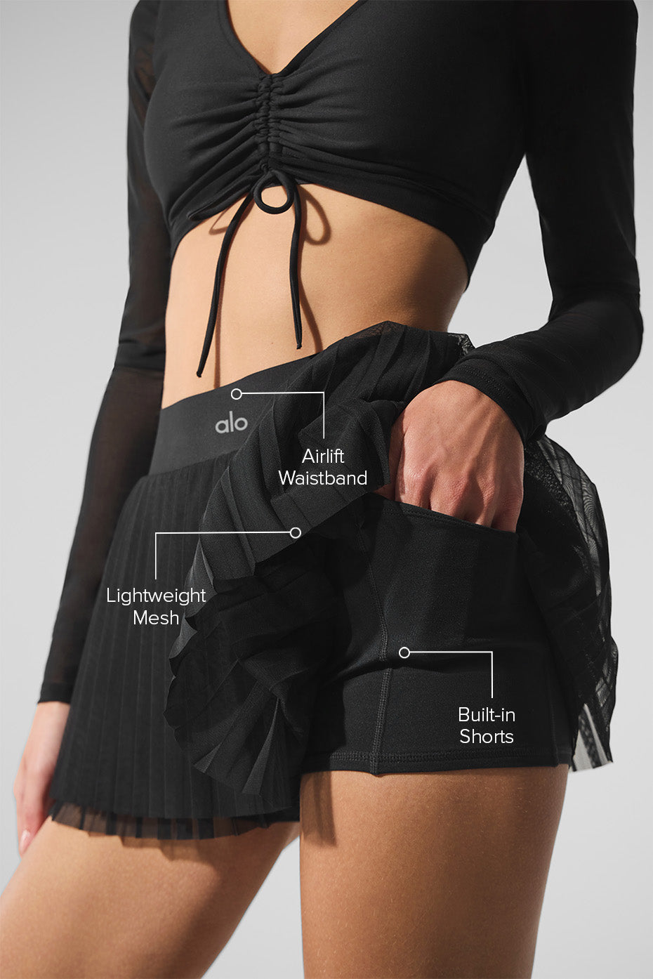Mesh Baseline Tennis Skirt - Black - Image 2