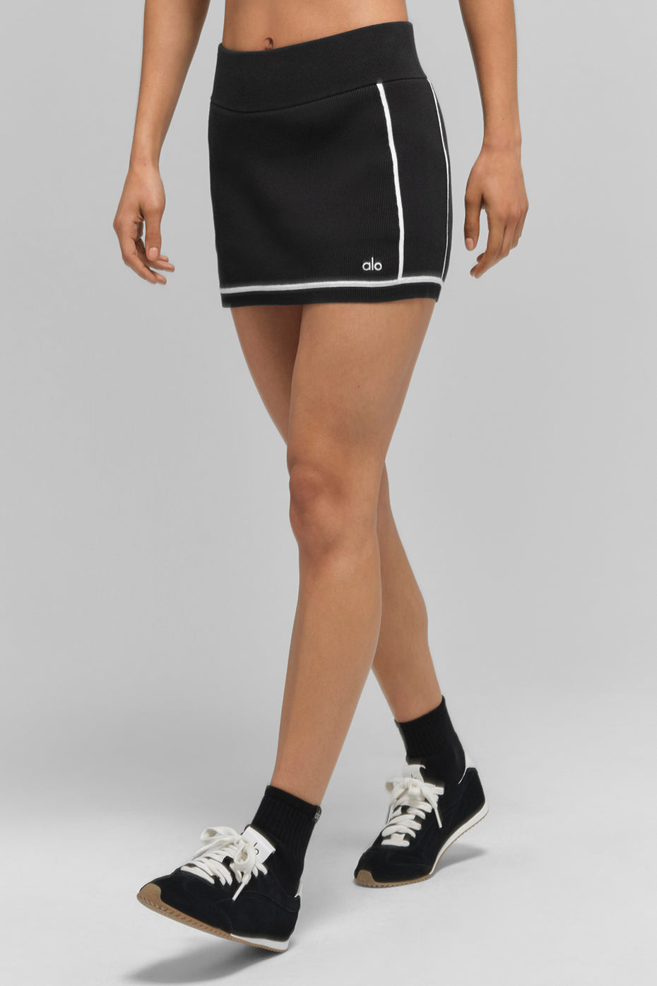 Ribbed Sweater Knit Highline Mini Skirt - Black/White - Image 5