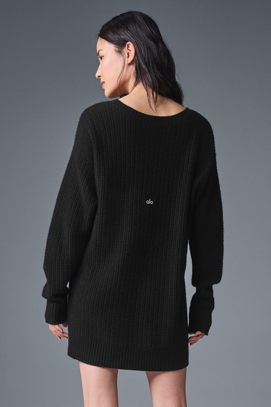 Cashmere Plush Waffle Dress - Black - Image 3