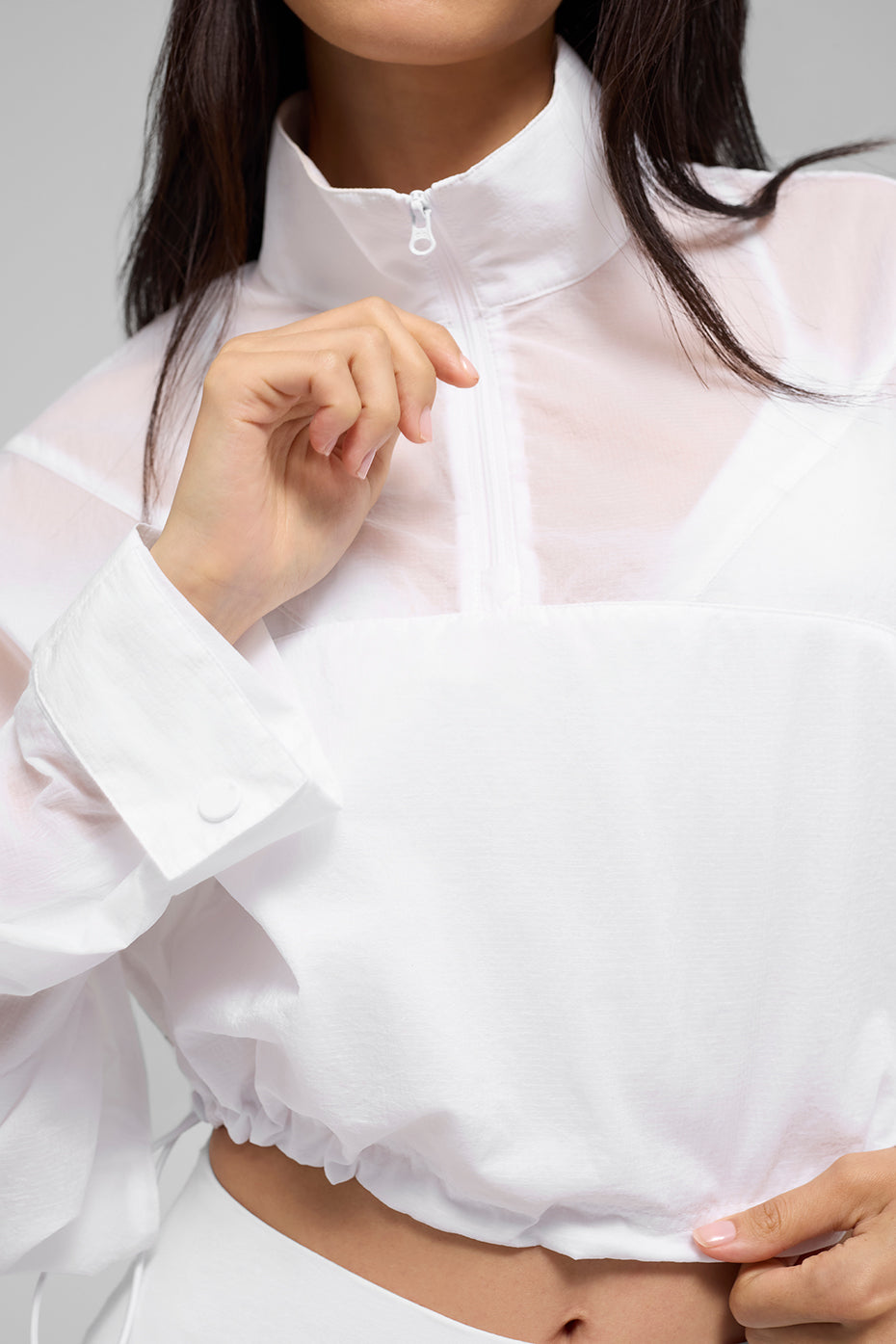 Cropped 1/4 Zip Aerial Pullover - White - Image 5