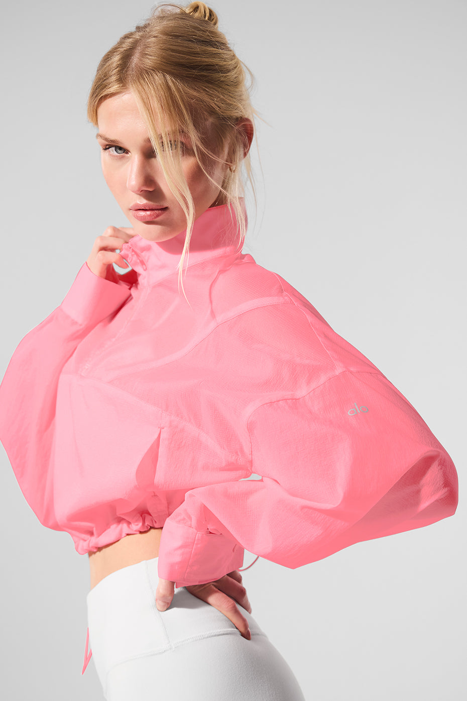Cropped 1/4 Zip Aerial Pullover - Neon Bubblegum - Image 4